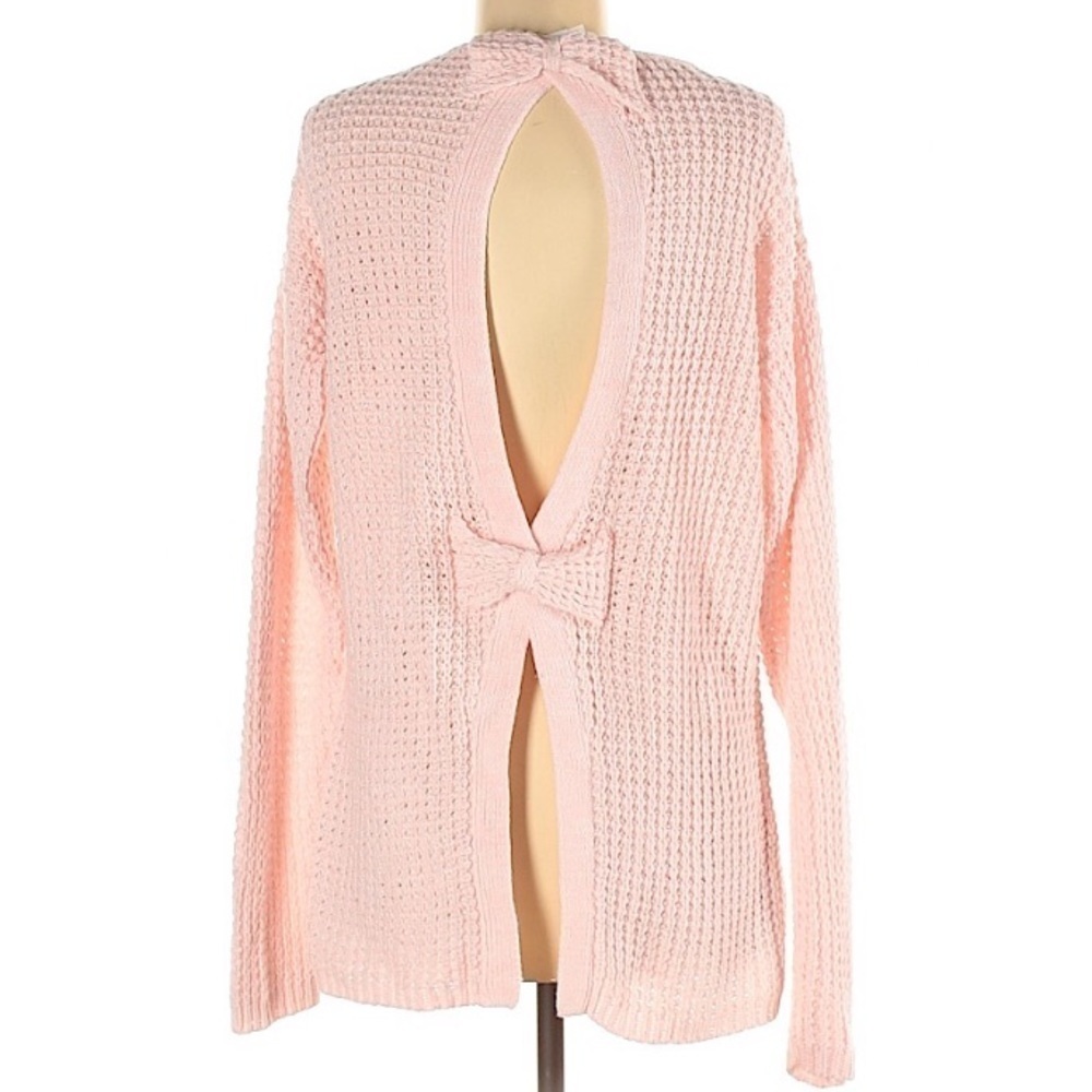 Bethany Mota baby Pink Bow Chunky Knit Sweater medium pullover